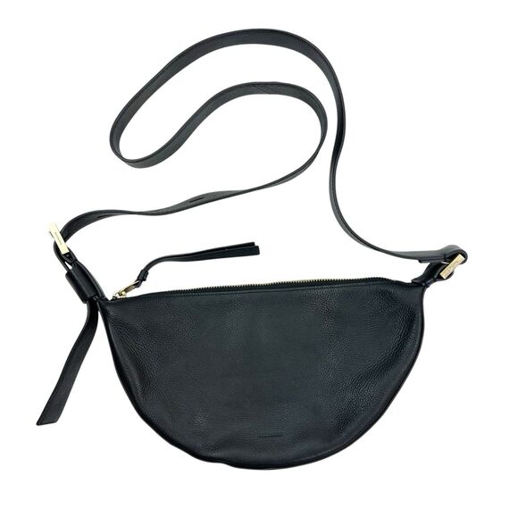 AllSaints Half Moon Crossbody Bag Black Leather Adjustable Strap Zip Capsule - Picture 3 of 16